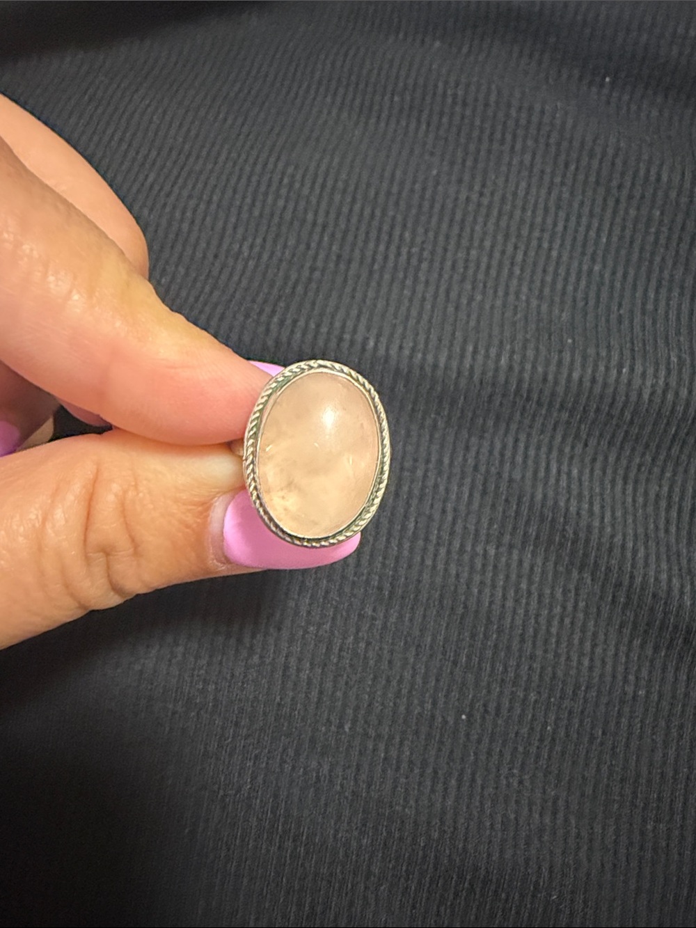 Sterling Silver Rose Quartz Oval Ring - Pink Gemstone